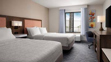 Hypo-allergenic bedding, in-room safe, blackout curtains
