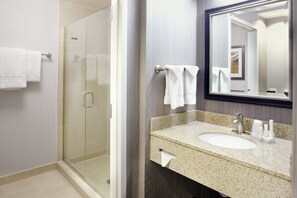 Eco-friendly toiletries, hair dryer, towels