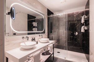 Eco-friendly toiletries, hair dryer, bidet, soap