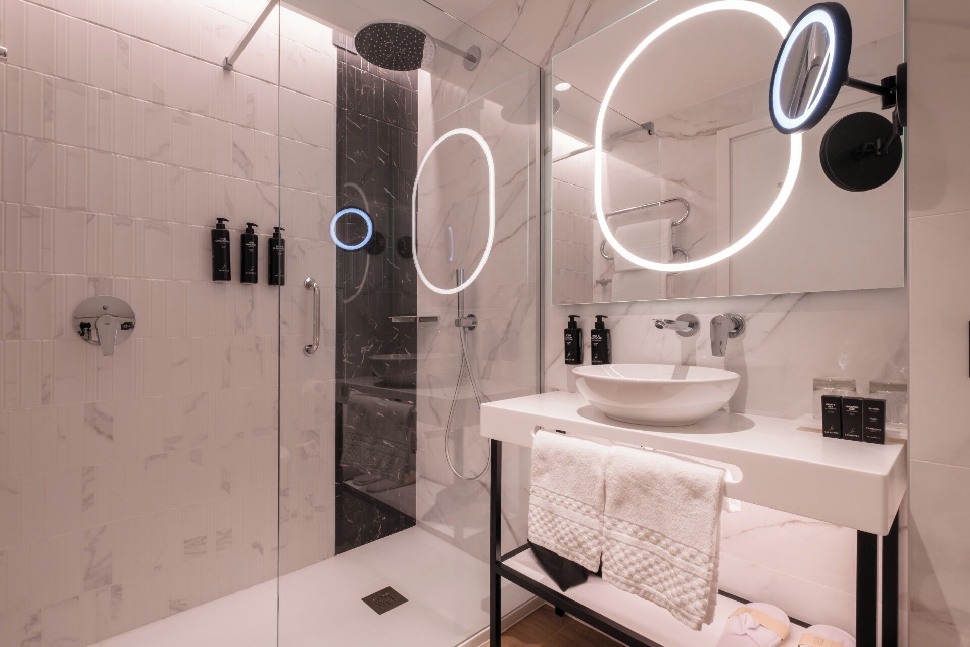 Eco-friendly toiletries, hair dryer, bidet, soap