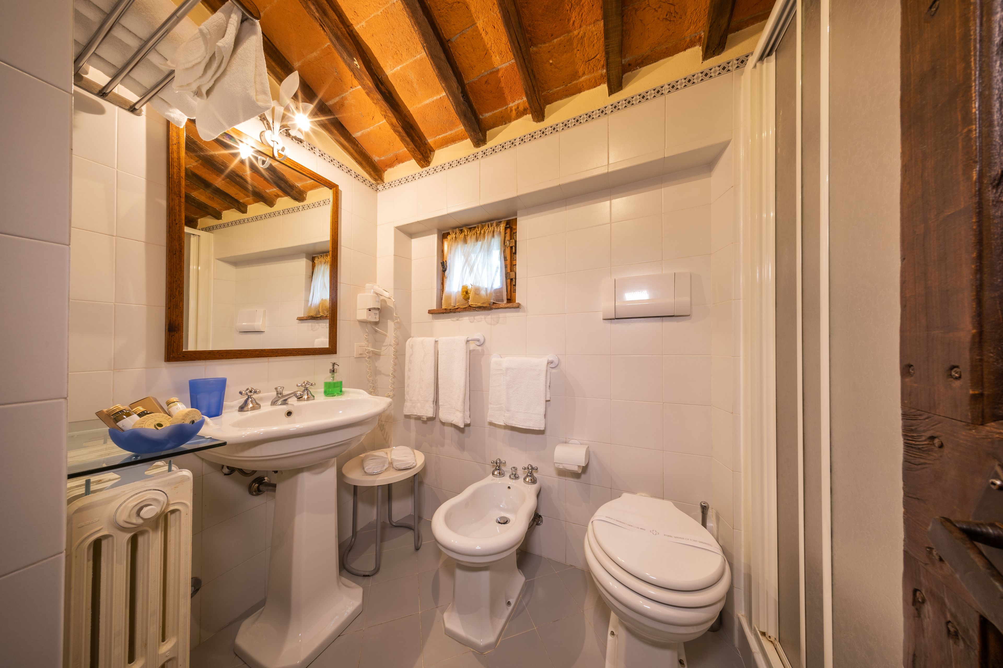 deluxe double room | bathroom | rainfall showerhead, free toiletries, hair dryer, bidet