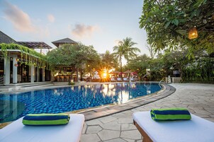 Outdoor pool, open 8:00 AM to 8:00 PM, pool umbrellas, sun loungers