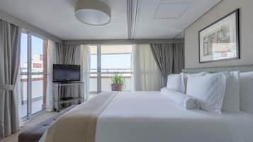 Cobertura | 1 quarto, roupas de cama premium, frigobar, cofres nos quartos