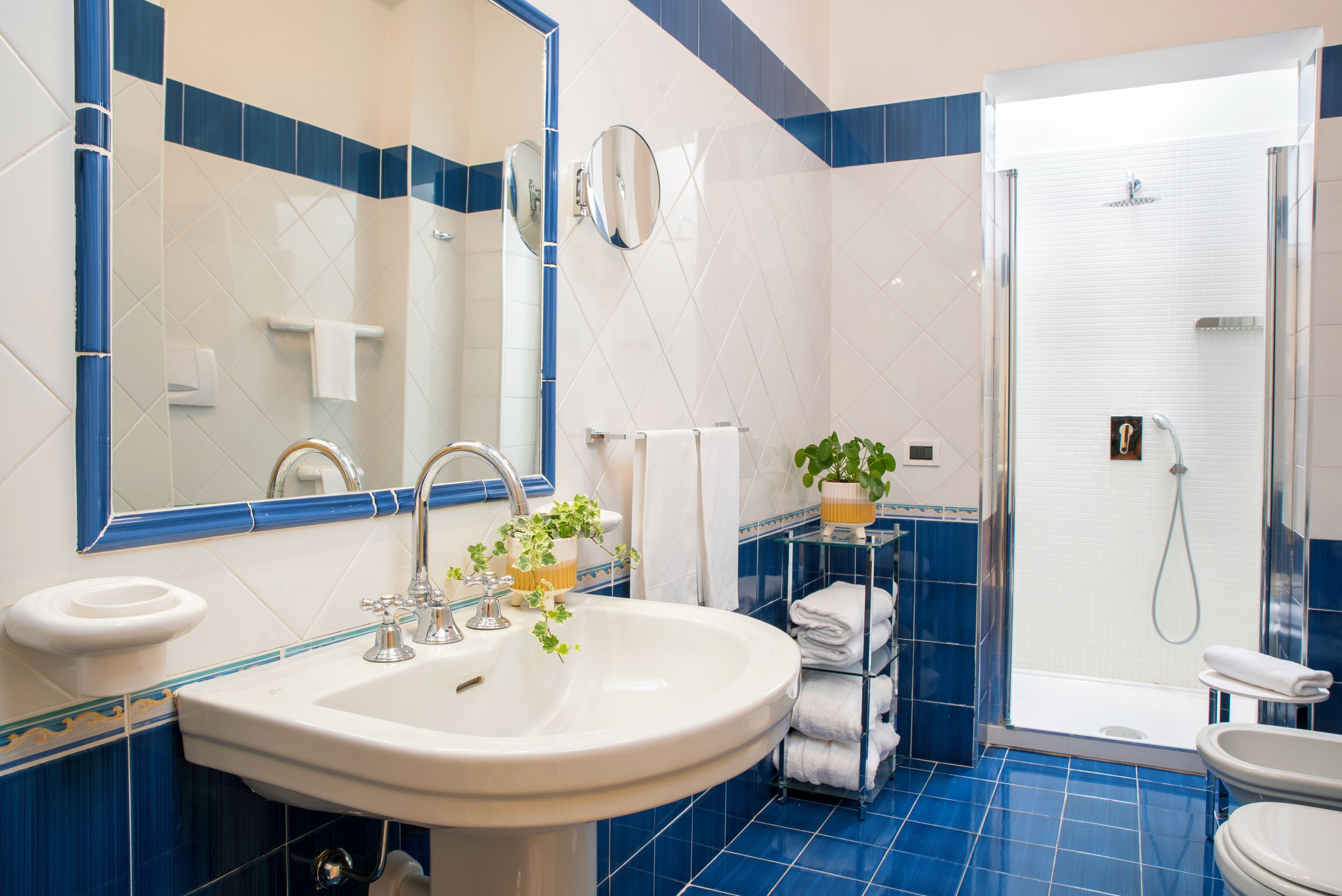 comfort double room | bathroom | shower, hair dryer, slippers, towels