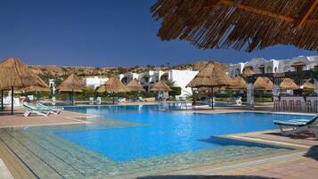 Outdoor pool, pool umbrellas