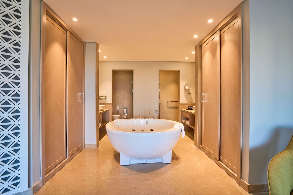 view suite | bathroom | shower, rainfall showerhead, free toiletries, hair dryer