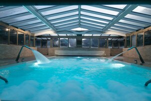 Indoor pool, open 11:00 AM to 8:00 PM, sun loungers