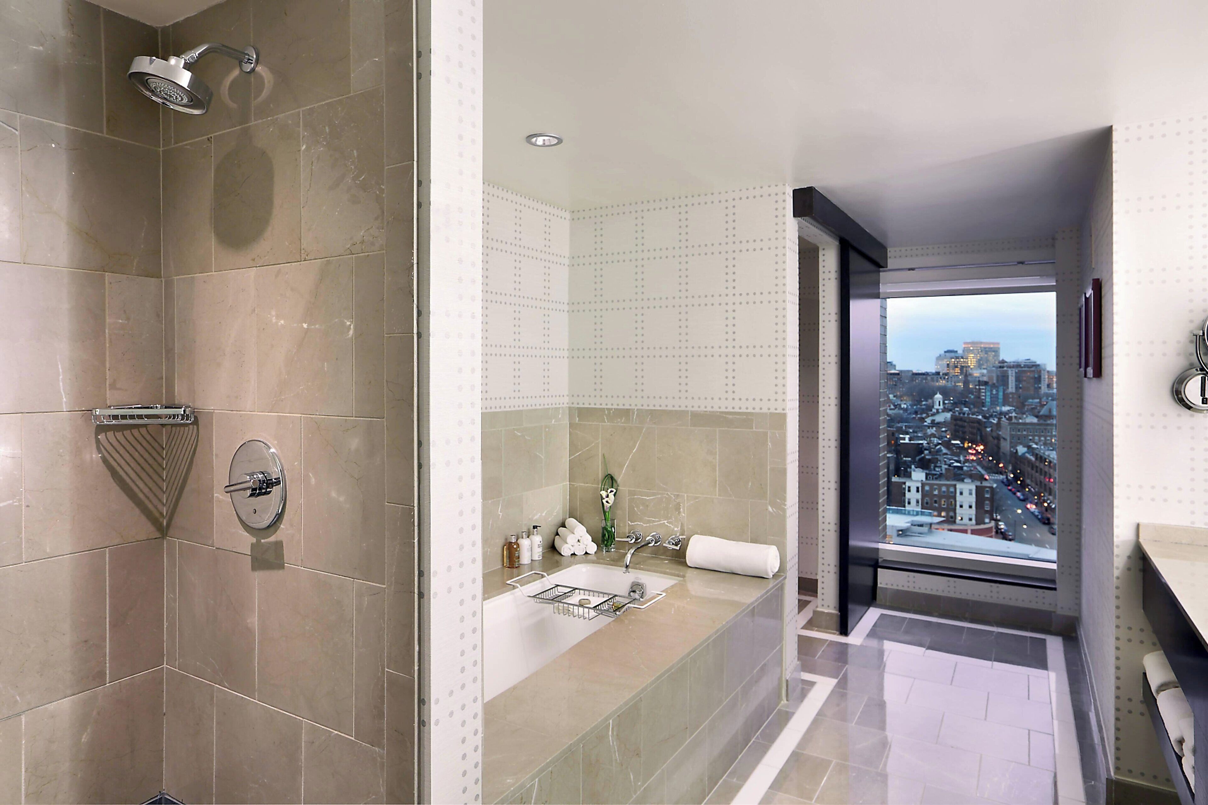 suite, 1 bedroom, city view | bathroom | separate bathtub and shower, designer toiletries, hair dryer, bathrobes
