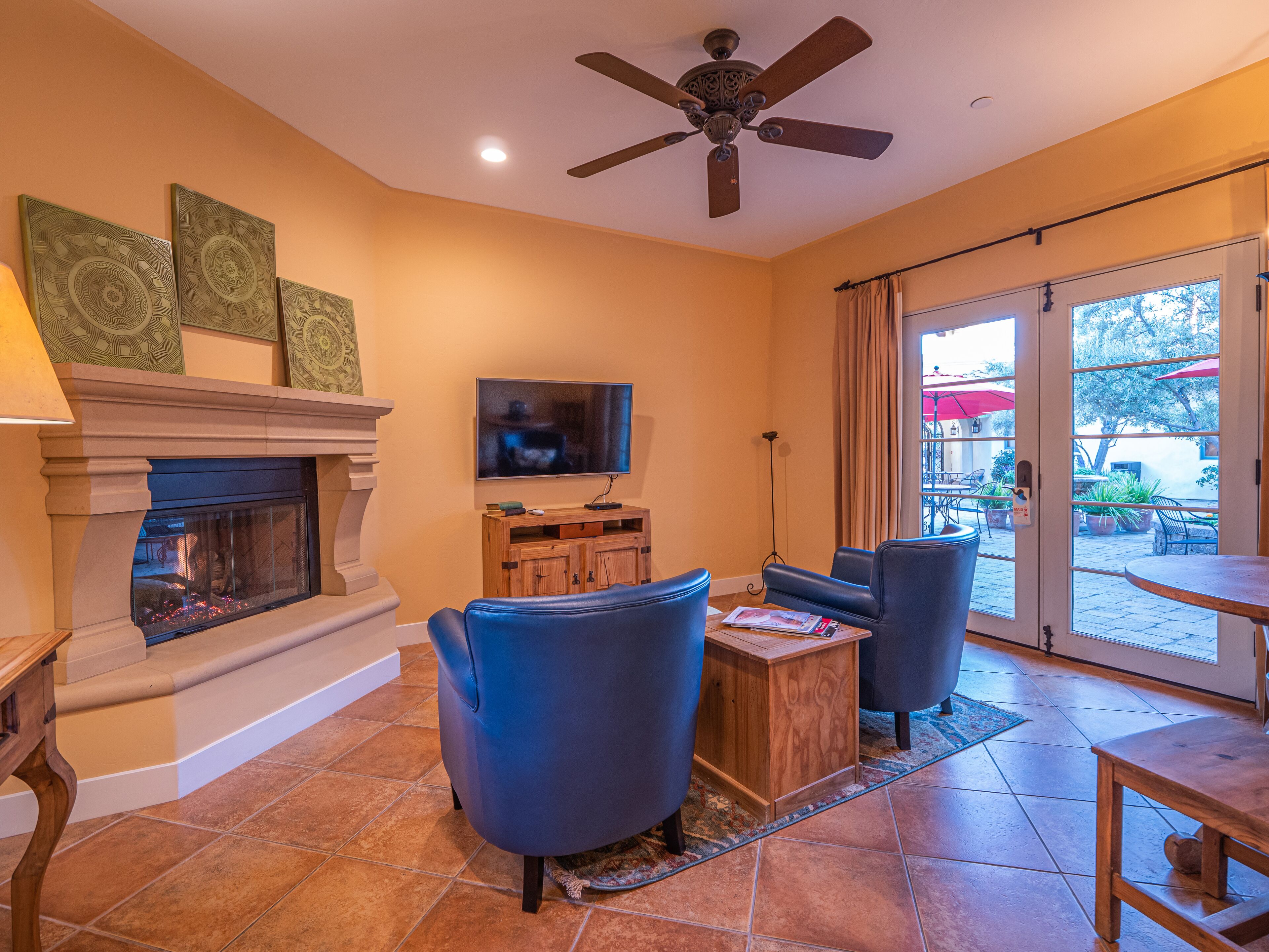 luxury villa, 1 king bed | living room | lcd tv, fireplace