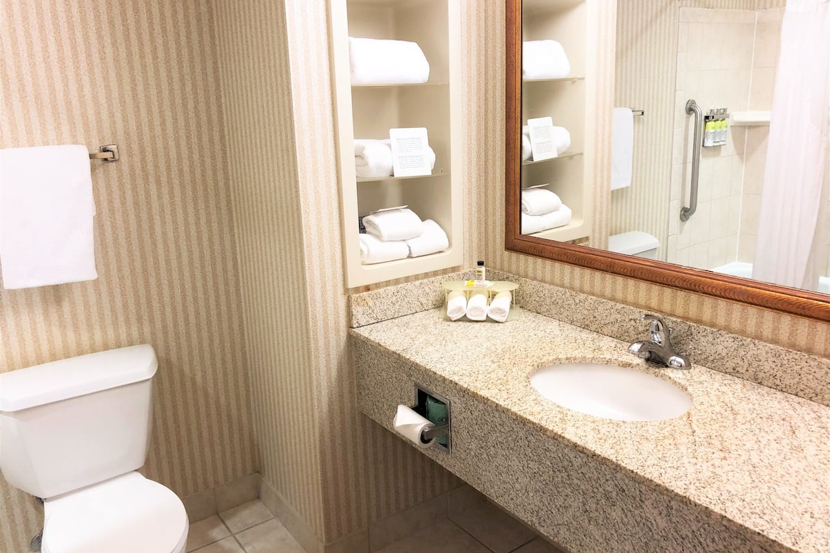 free toiletries, hair dryer, towels