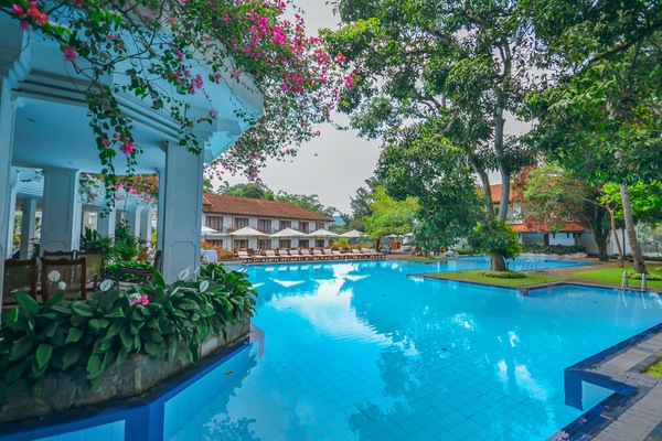 Outdoor pool, pool umbrellas, pool loungers