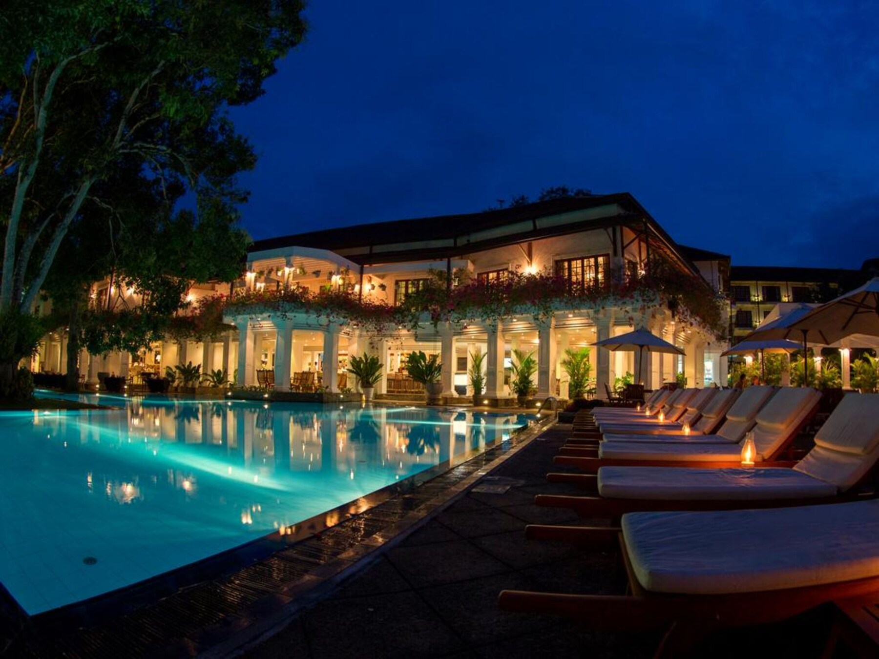 Outdoor pool, pool umbrellas, pool loungers