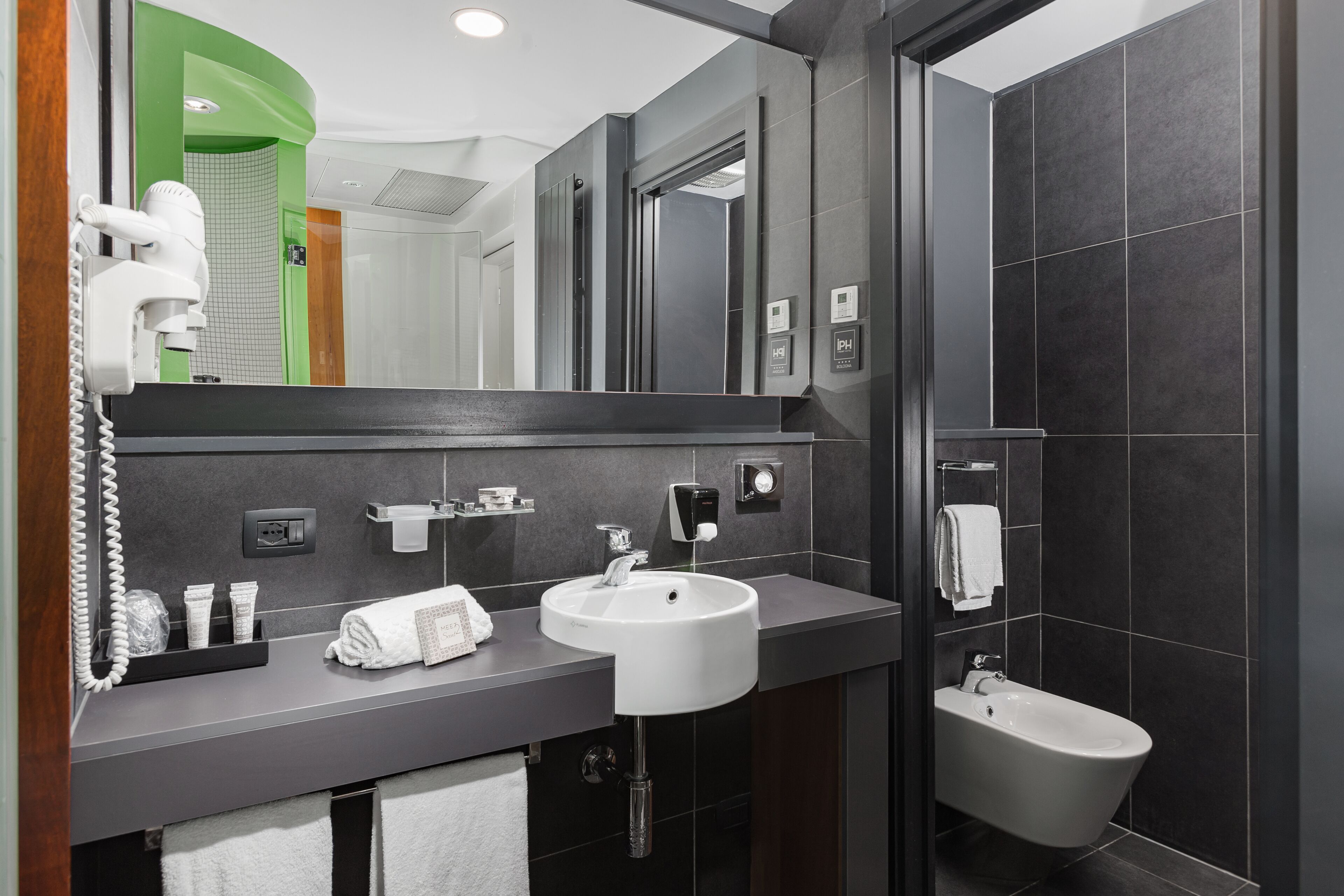 shower, free toiletries, hair dryer, slippers