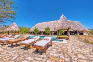 Outdoor pool, sun loungers