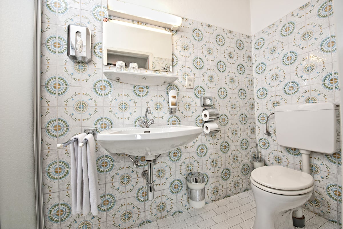 Dusche, kostenlose Toilettenartikel, Haartrockner, Handtücher