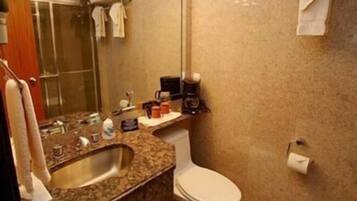 Shower, free toiletries, hair dryer, towels