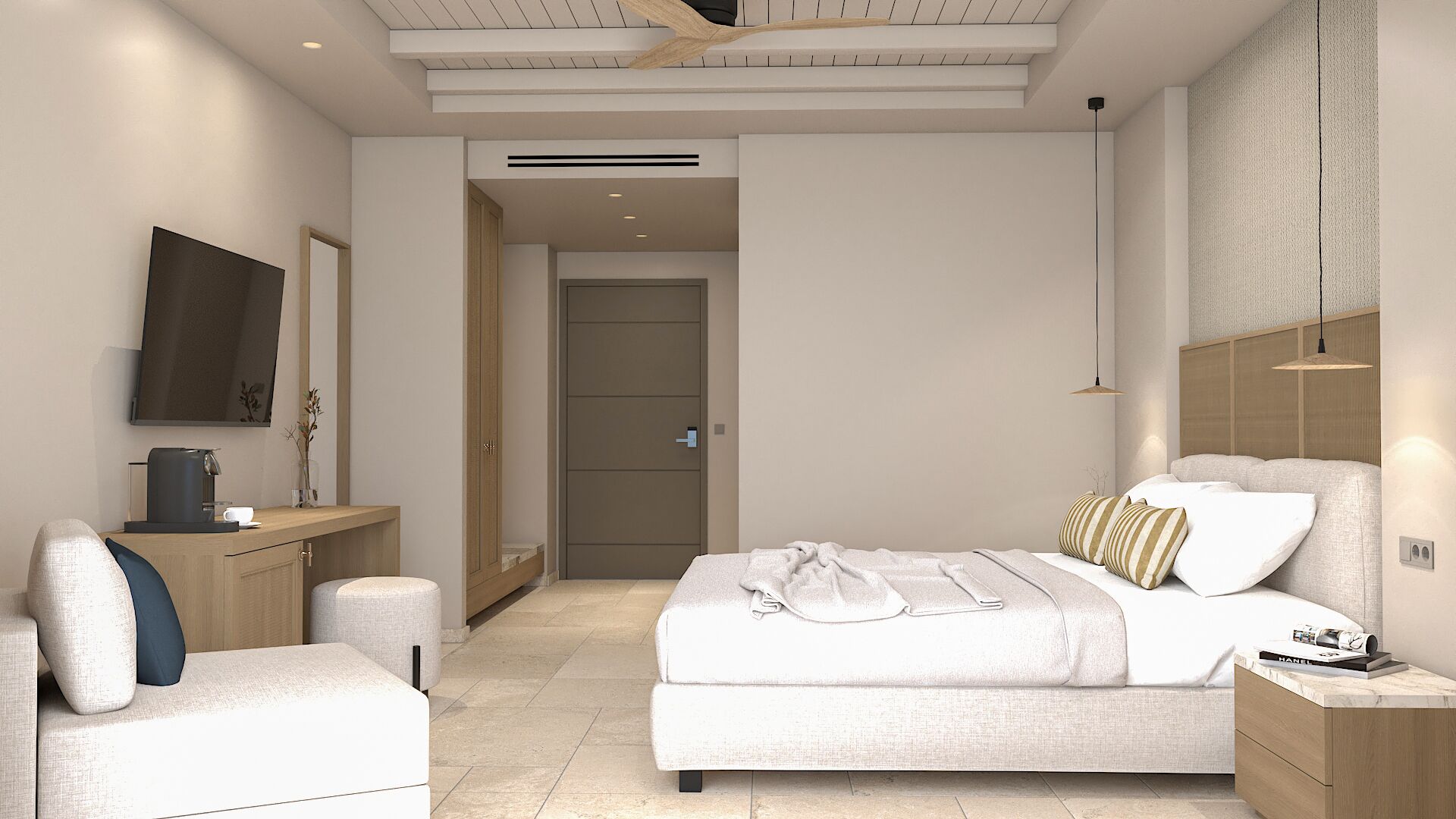 Double Room Sea View | Coffres-forts dans les chambres, bureau, rideaux occultants