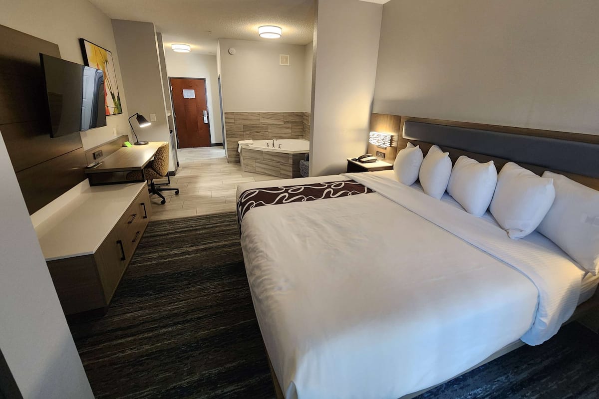 deluxe room, 1 king bed, non smoking | premium bedding, desk, laptop workspace, iron/ironing board