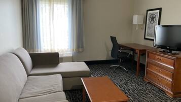 Premium bedding, desk, blackout drapes, iron/ironing board