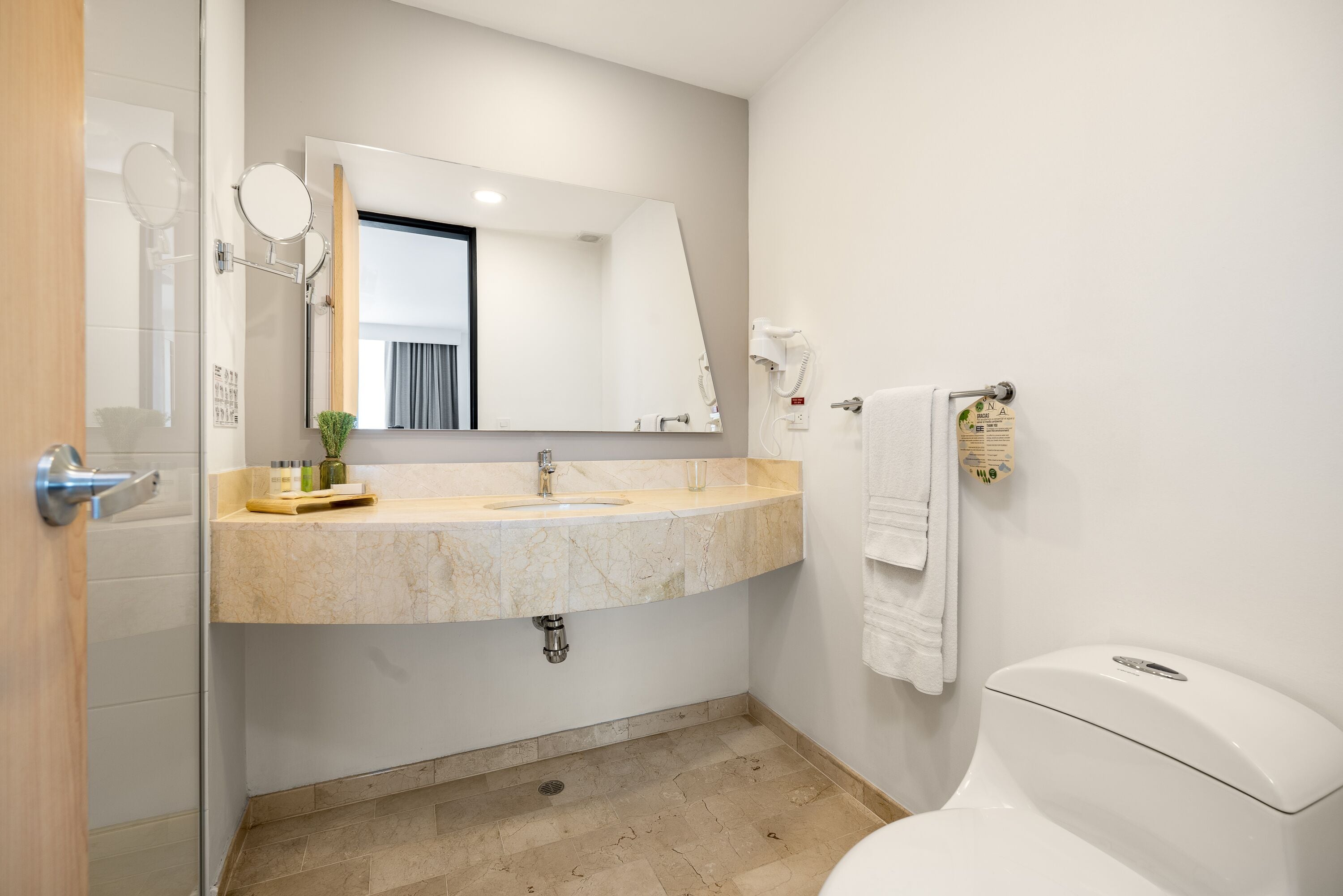 shower, free toiletries, hair dryer, bathrobes