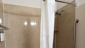 A shower with a white curtain, a handheld showerhead, and a handheld faucet. - Country Inn & Suites by Radisson, Terrell (Terrell)