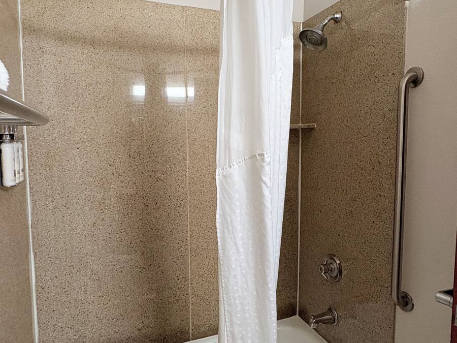Standard Room, 1 King Bed, Non Smoking | Bathroom | Shower, free toiletries, hair dryer, towels