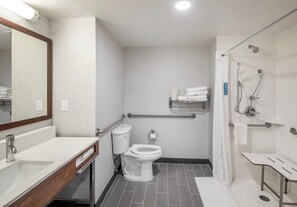 A modern bathroom with a white sink, toilet, and shower area. - Hampton Inn & Suites Omaha Southwest-La Vista (La Vista)