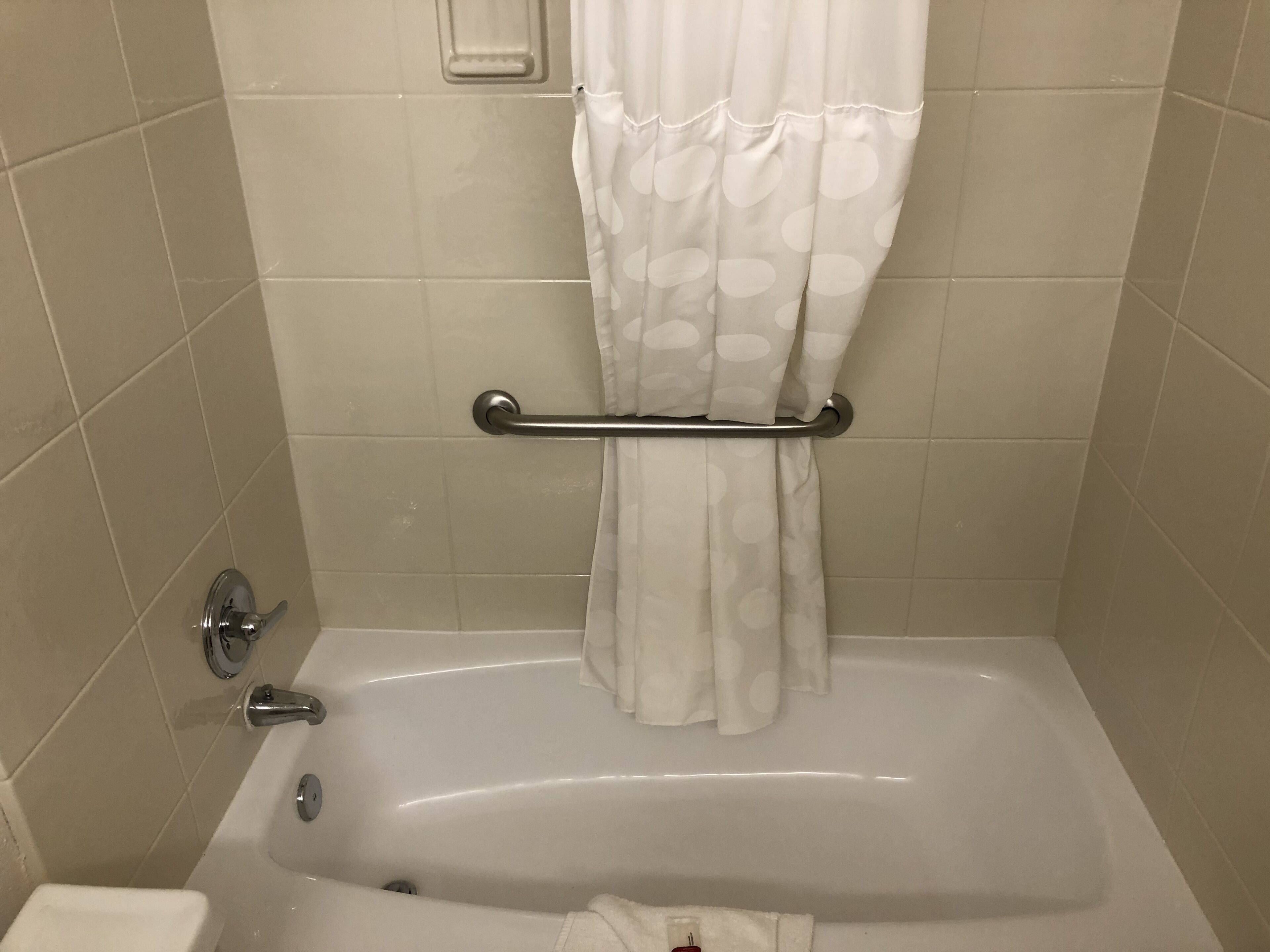 Un bagno con una vasca, un portascopevoli e un water.