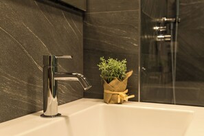 Shower, eco-friendly toiletries, hair dryer, bidet