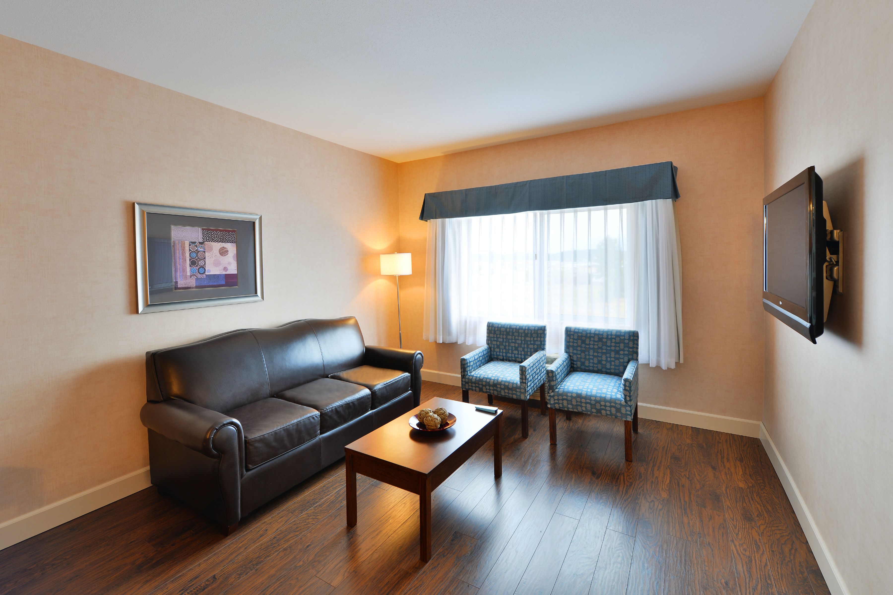 business suite, 1 king bed, non smoking, kitchenette | living area | 42-inch flat-screen tv with cable channels, tv