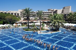 Indoor pool, outdoor pool, pool loungers
