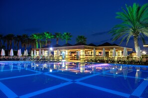 Indoor pool, outdoor pool, pool loungers