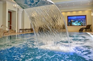 Indoor pool, open 9:00 AM to 8:30 PM, sun loungers