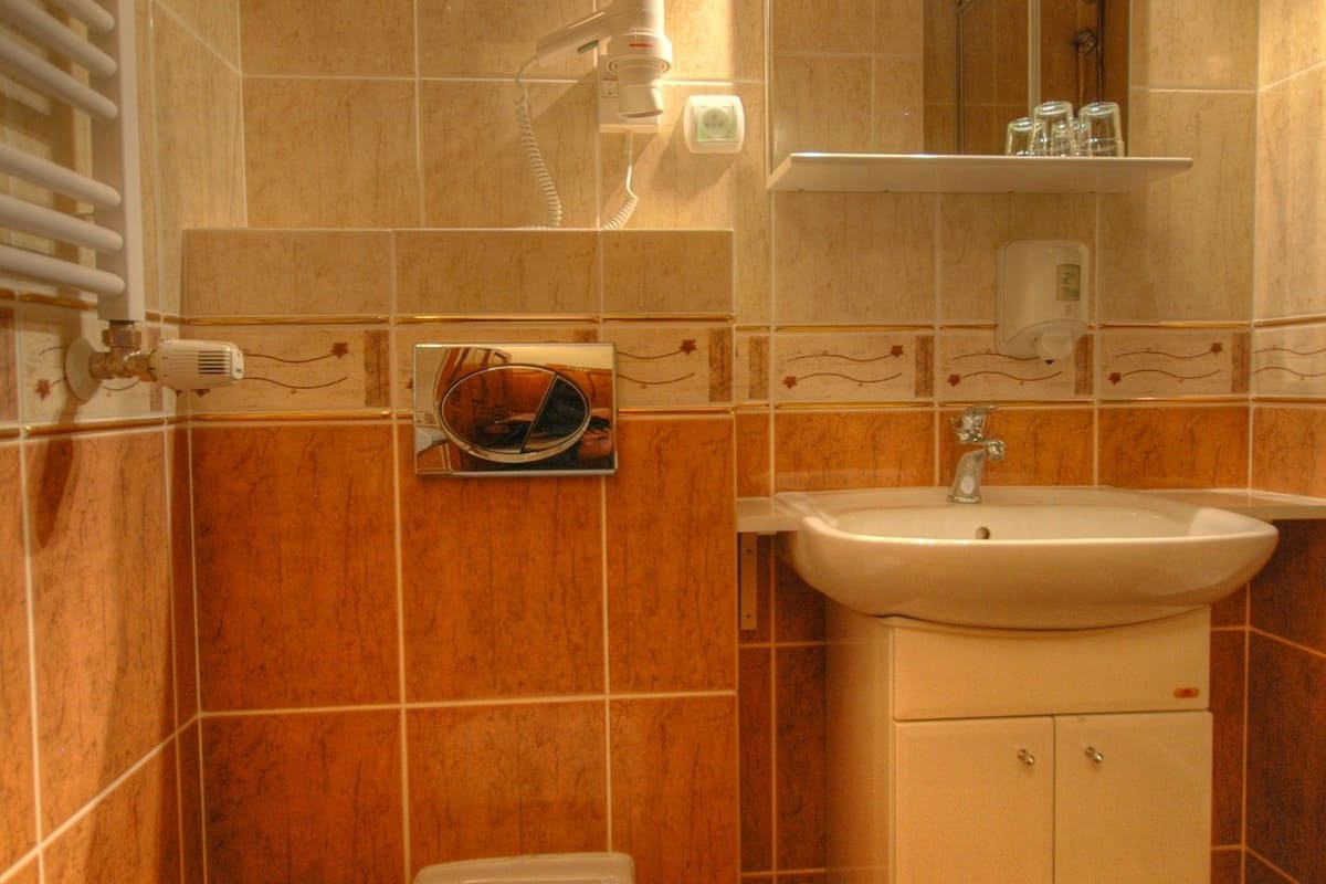 shower, hair dryer, bathrobes, towels