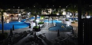 Indoor pool, outdoor pool, pool umbrellas, sun loungers