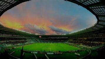 Un stade doté d’une vaste zone de sièges de forme ovale et d’un terrain central.
