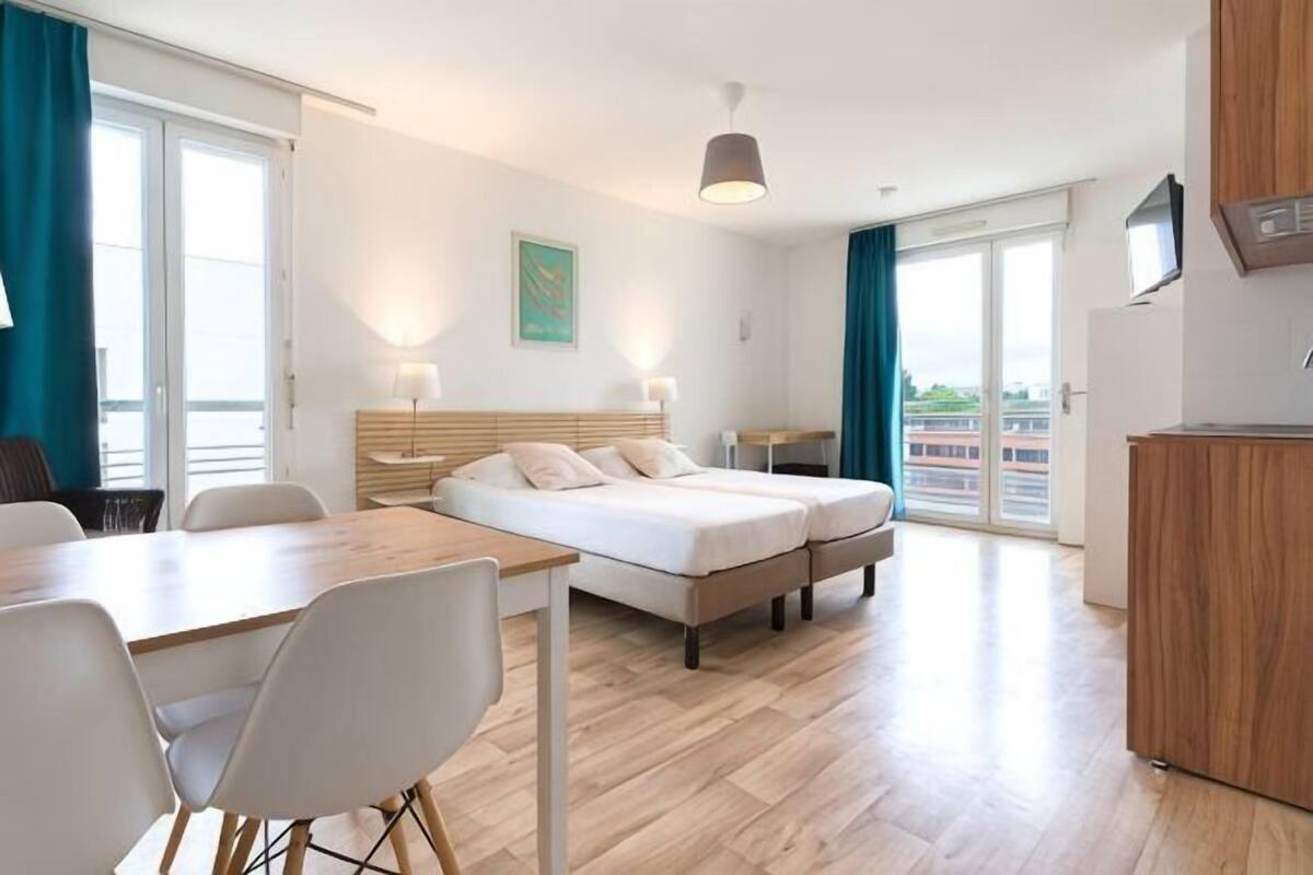 Desk, blackout curtains, iron/ironing board (on request), free WiFi