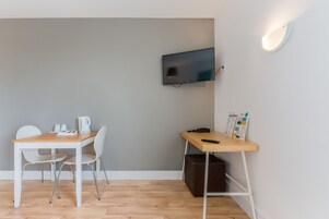 Desk, blackout drapes, iron/ironing board, free WiFi