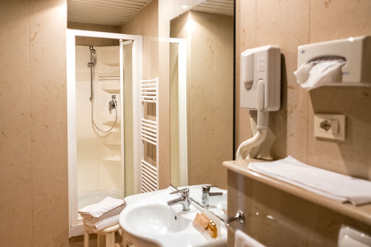 free toiletries, hair dryer, bidet, towels