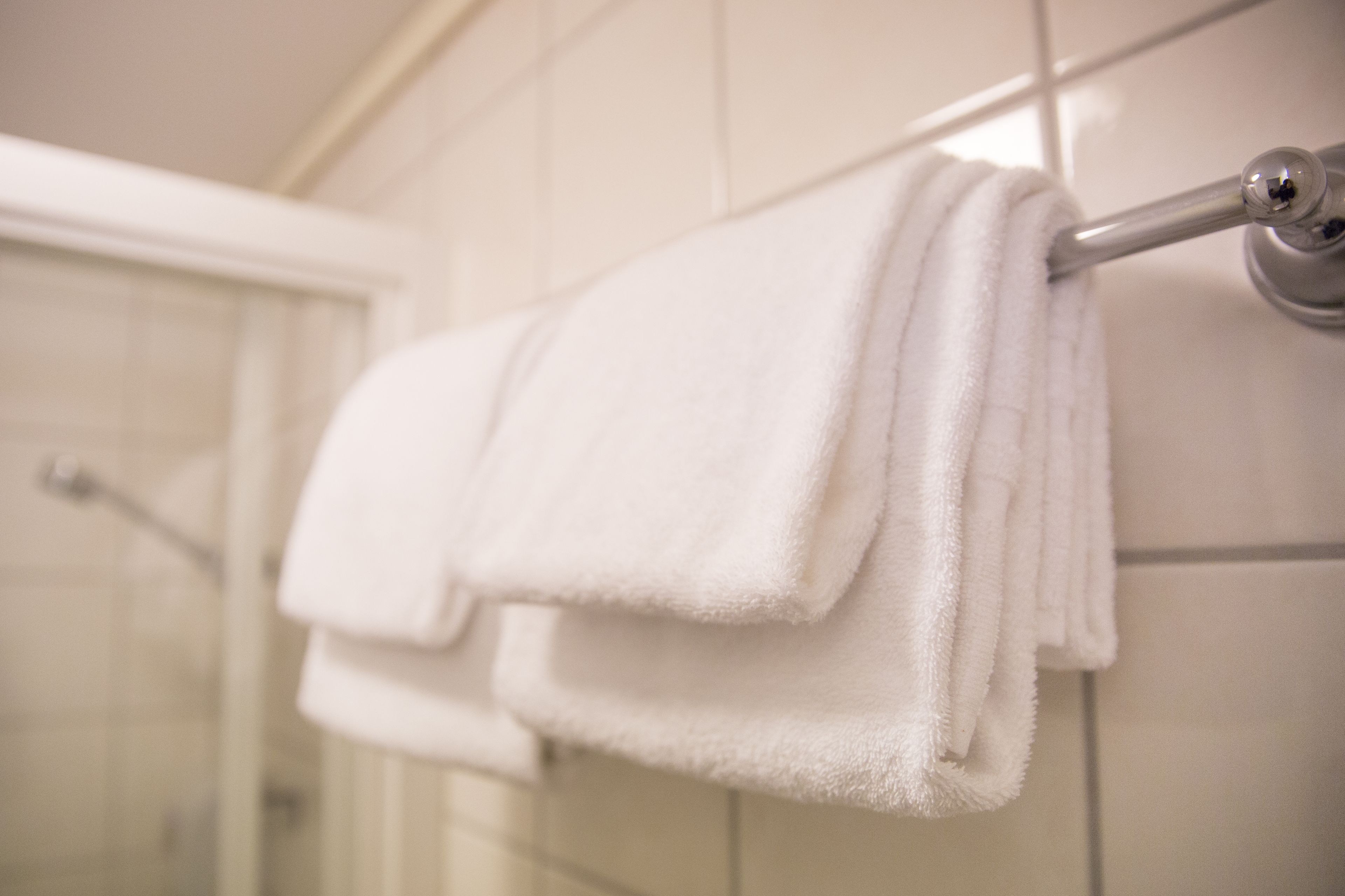 hair dryer, towels, toilet paper