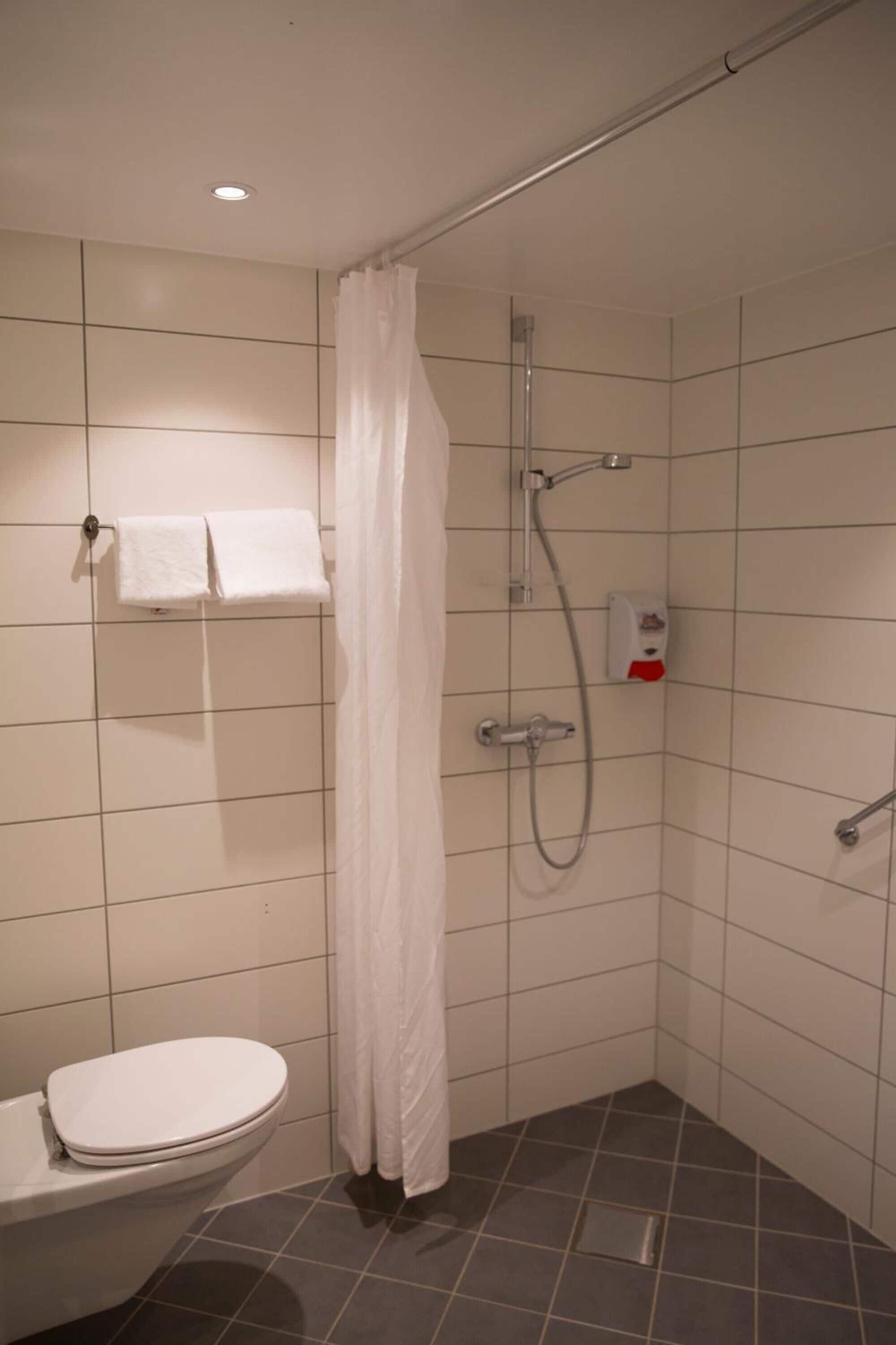 hair dryer, towels, toilet paper