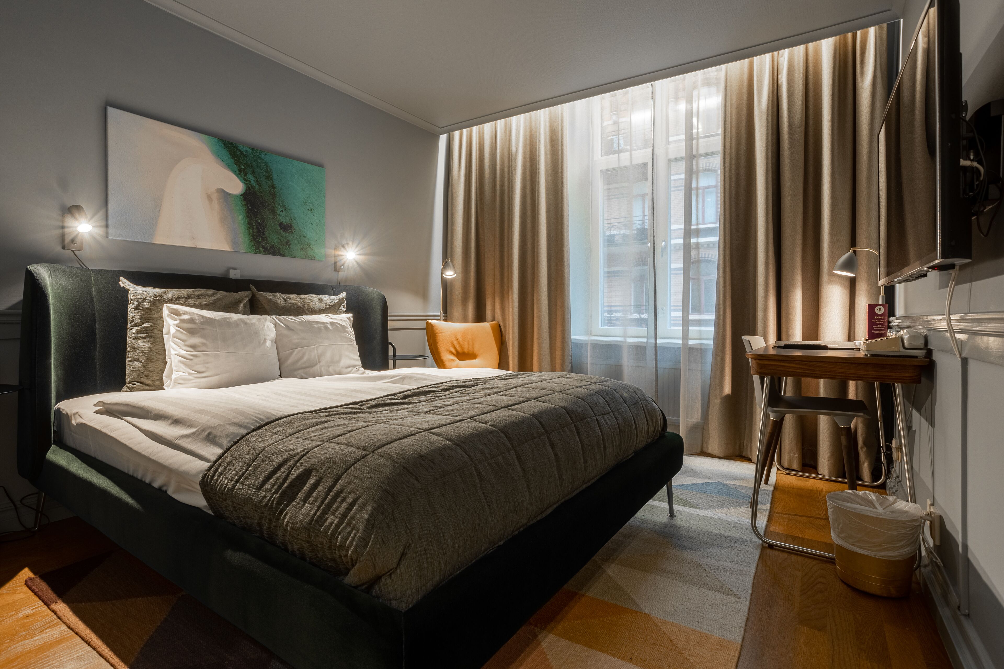 standard double room | premium bedding, desk, laptop workspace, blackout curtains