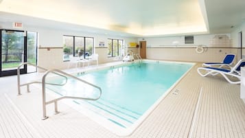 Indoor pool, open 7 AM to 11 PM, sun loungers