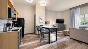 1 bedroom, desk, blackout drapes, iron/ironing board