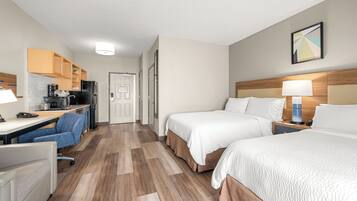 1 bedroom, desk, blackout drapes, iron/ironing board