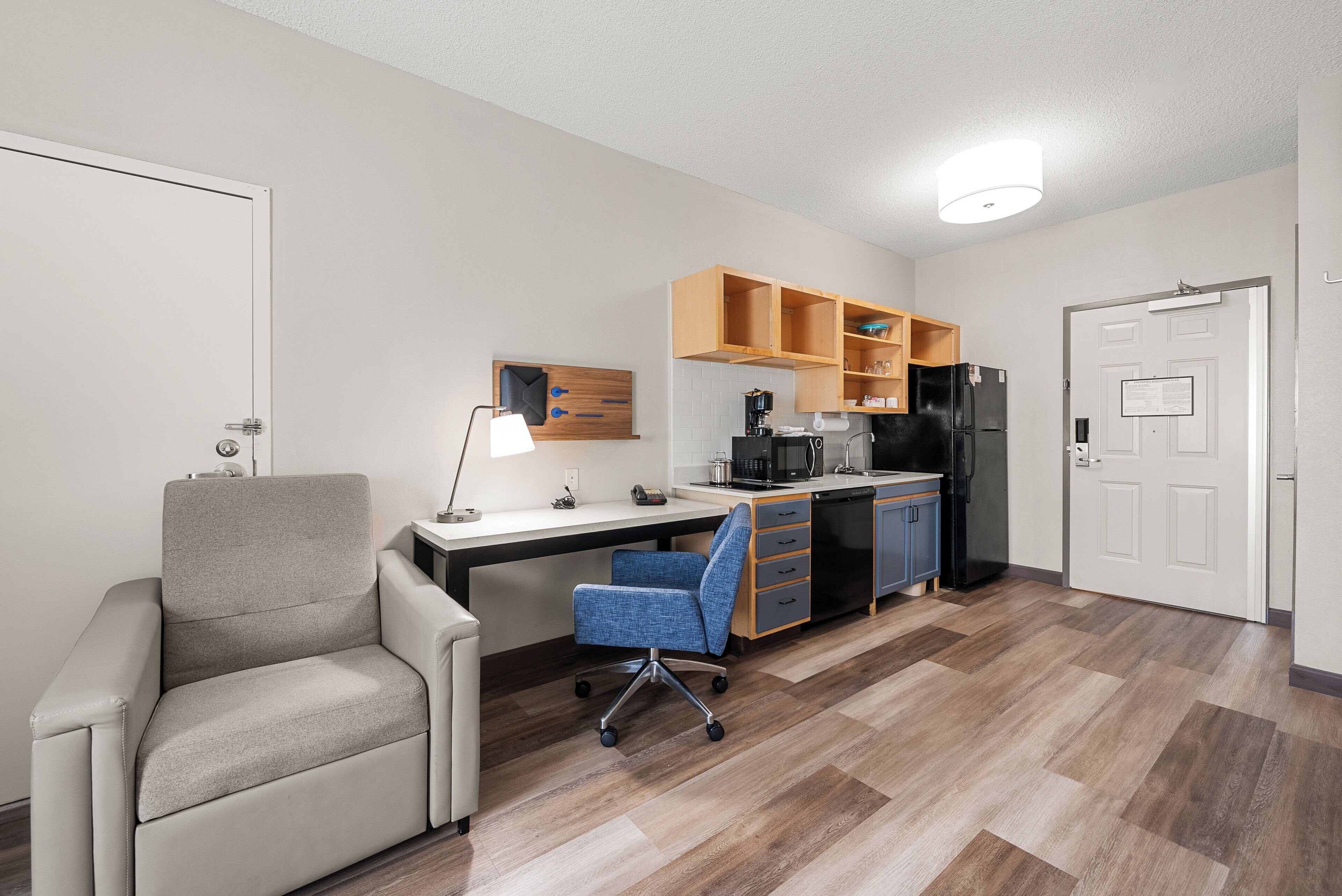 1 bedroom, desk, blackout curtains, iron/ironing board