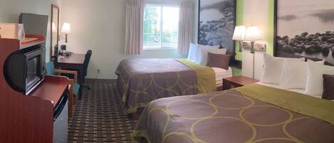 Individually furnished, desk, laptop workspace, blackout drapes