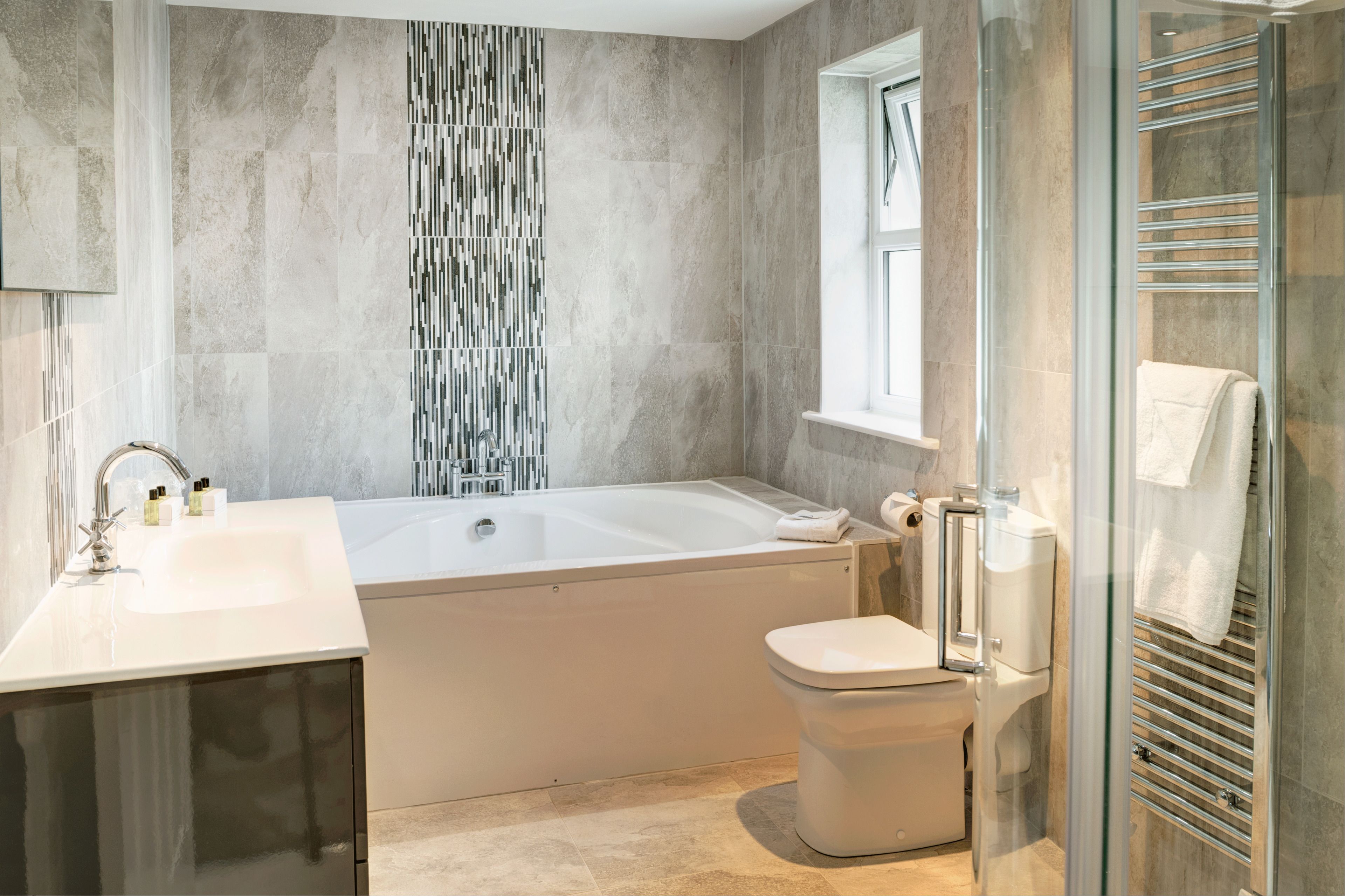 free toiletries, hair dryer, towels