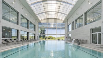 Indoor pool, outdoor pool, pool umbrellas, sun loungers