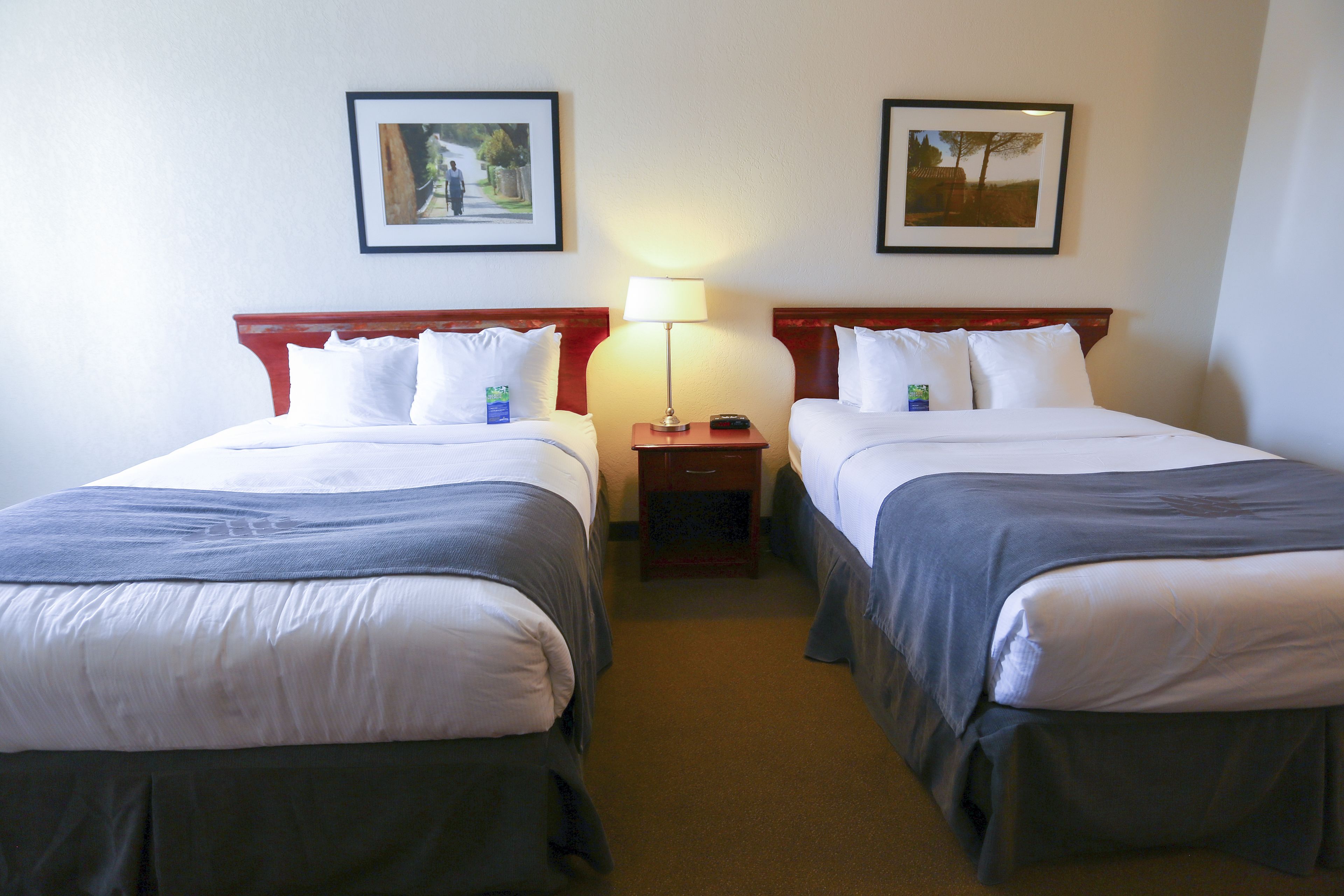 Premium bedding, laptop workspace, blackout curtains, iron/ironing board